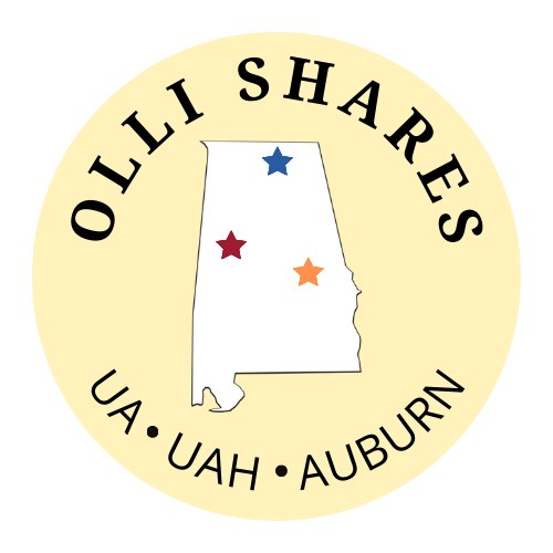 OLLI Shares logo with the text "UA, UAH, and Auburn"