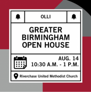 Greater Birmingham Open House. August 14. 10:30 a.m. to 1 p.m. Riverchase United Methodist Church.